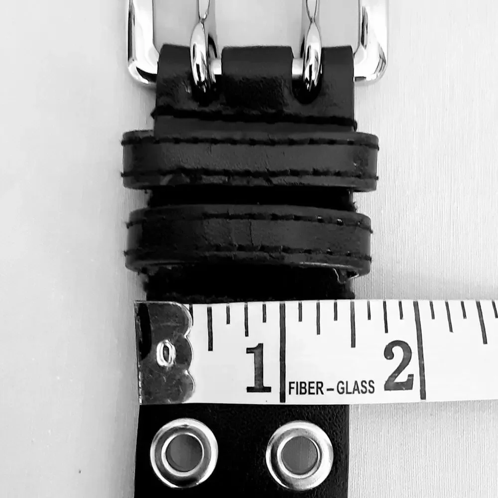 💎Black Unisex Double Silver Tone Grommet Faux Leather Belt Size XL Punk Rock